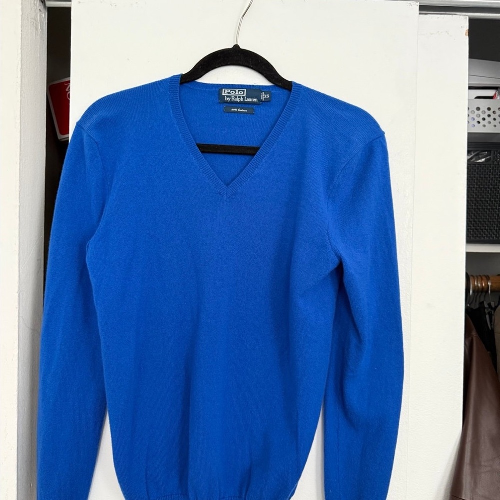 Polo by Ralph Lauren Men's Vibrant Blue V-Neck Sweater
